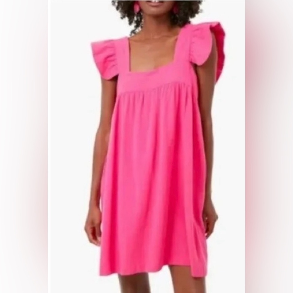 Tuckernuck Pomander Place Dress Medium Linen Blend Flutter Sleeve Ruffled Pink - Picture 13 of 13